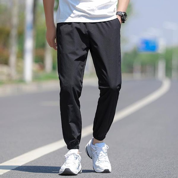 

men's pants brand casual fashion compression quick dry long men jogging elastic strappy trousers clothing, Black