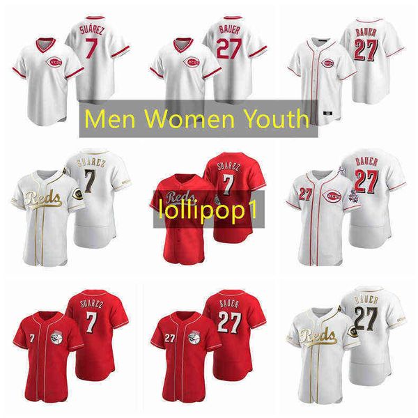 

cincinnatis reds baseball jerseys 7 eugenio suarez jersey 27 trevor bauer 4 shogo akiyama men women youth 0421, Black