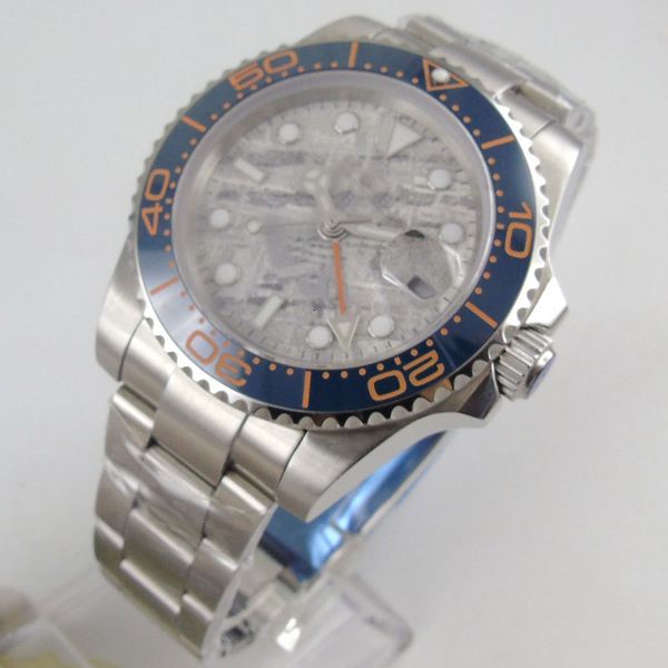 

new 40mm sterile dial sapphire glass date luminous ceramic insert bezel orange games automatic clocks, Slivery;brown