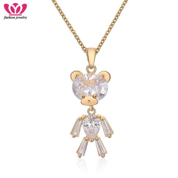 

chokers cute clear crystal bear choker necklaces pendant for women statement jewelry gold silver color animal christmas gifts, Golden;silver