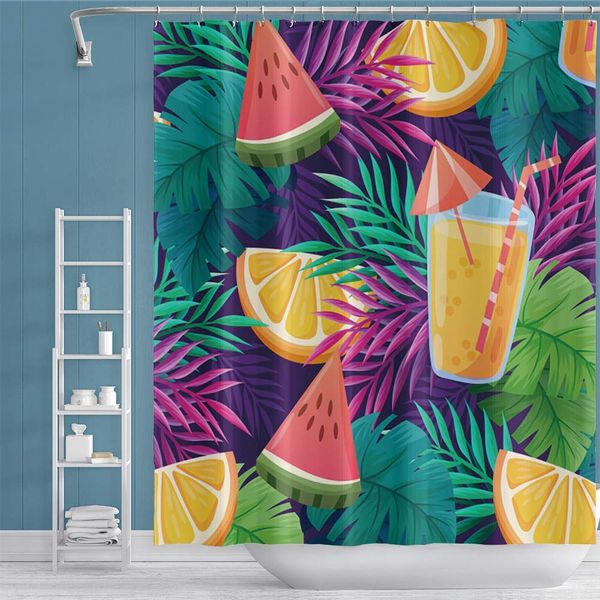 

inch summer theme shower curtain tripical fruit leaf watermelon orange drinks waterproof machine washable fabric polyester bath