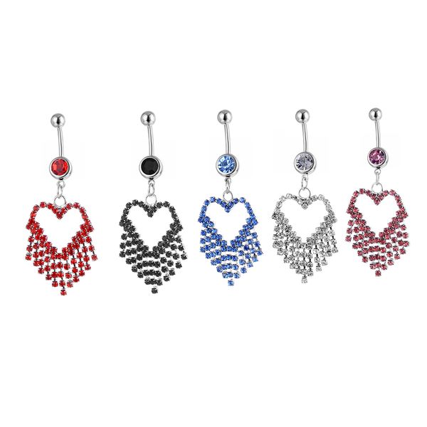 

d0503 heart stone belly navel button ring mix colors, Silver