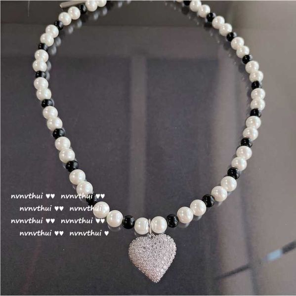 

chains women modern pearl necklace black and white, Silver