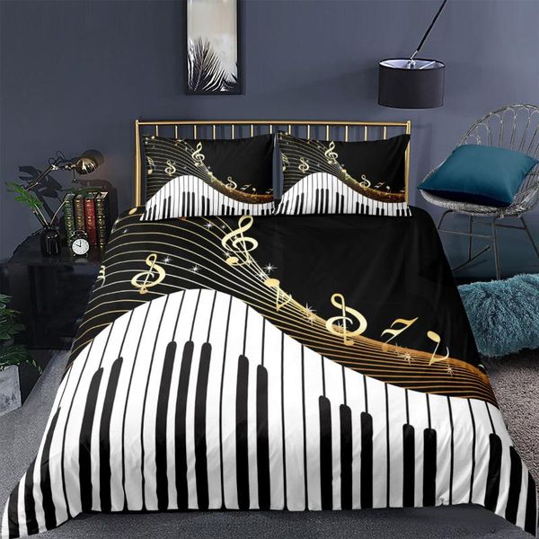 

bedding sets 3 2021 black white piano set luxury duvet cover music bed  king size comforter home textiles bedspreads