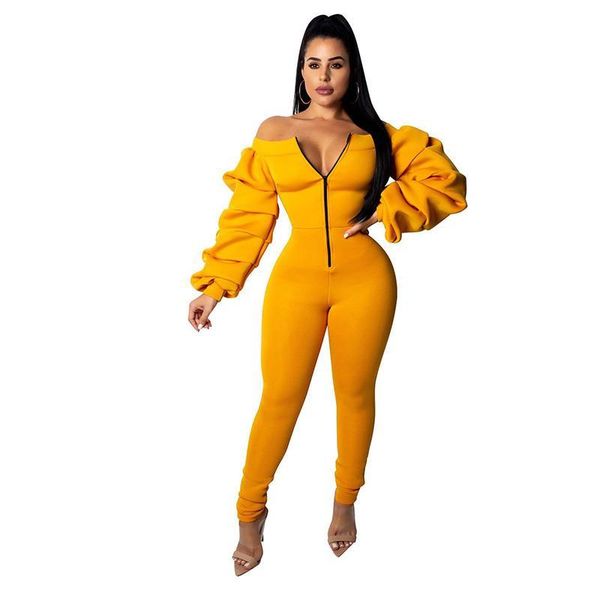 

women's jumpsuits & rompers women skinny long sleeve cotton zippers jumpsuit bodysuit solid party slash neck, Black;white
