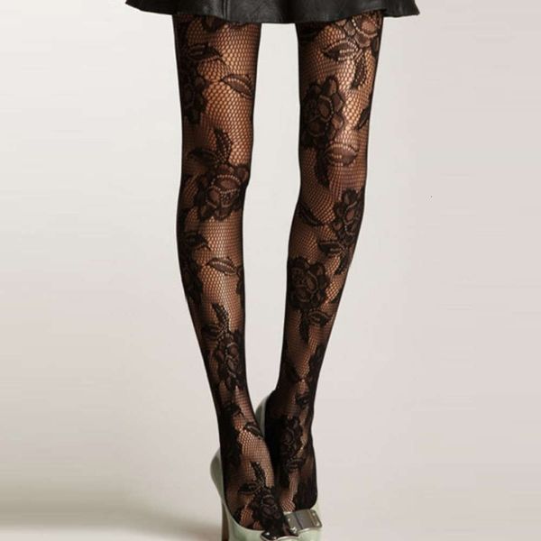 

fishnet tights with rose waist, Black;white