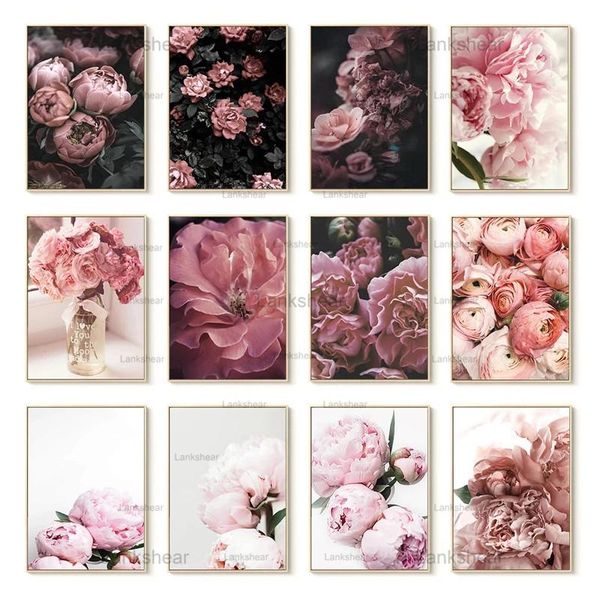 

paintings nordic canvas painting pink wall art peony flowers posters pictures modern living room home decor frameless