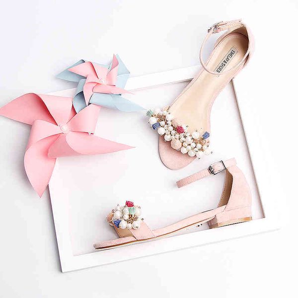 

dress shoes new flat and low heel internet celebrity summer hollow wristband lovely pearl ball princess pink open-toed woman sanda, Black
