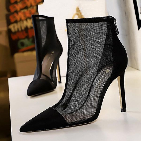 

ladies high heels shoes 2021 new mesh breathable sandals fashion outdoor nightclub pointed toe high heels women dress shoes, Black