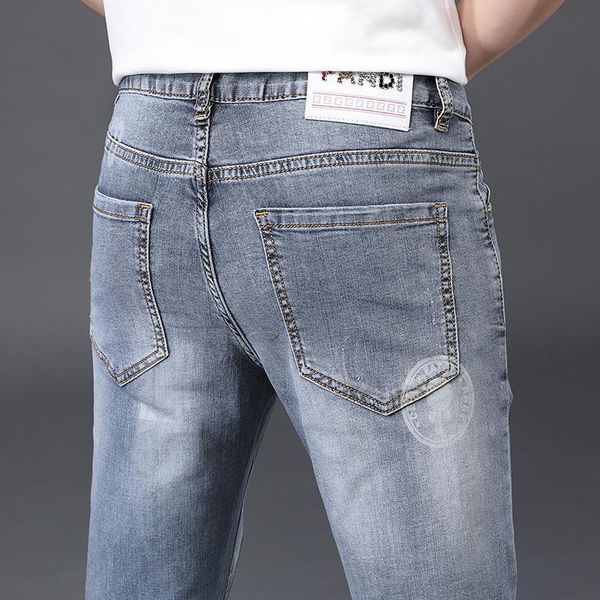 

men's mid waist jeans casual ripped hollow out hole streetwear blue jean 2021 fashion spring and summer denim trousers