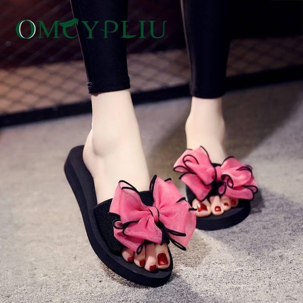 

slippers women 2021 summer shoes woman platform sandals beach leisure excellent open toe large size bow ladies shoe, Black
