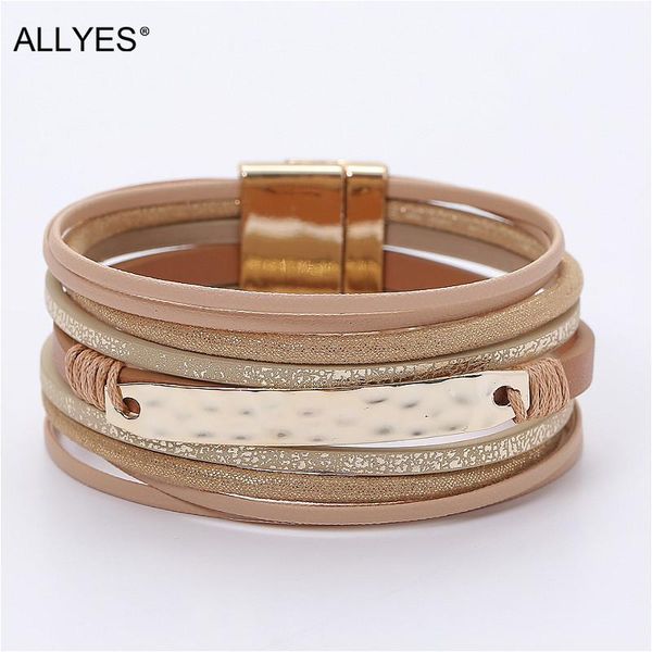 

tennis allyes metal charm leather bracelets for women multilayer magnetic clasp snake skin wrap bracelet bangle female jewelry gifts, Golden;silver