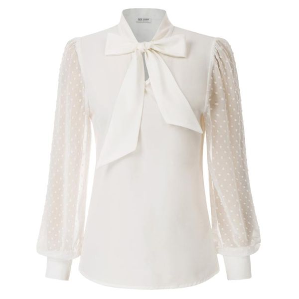 

women's blouses & shirts kate kasin women blouse summer autumn bow-knot decorated shirt pullover long sheer sleeves v-neck clothes ele, White