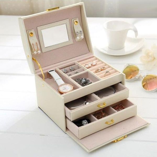 

storage boxes & bins girl earrings plate jewelry box women leather 3 size packaging chain rings organizer display gift case