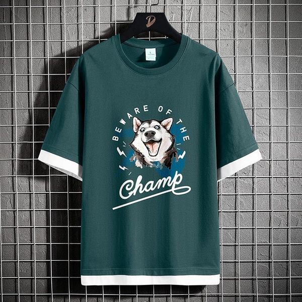 

summer casual men's t-shirts dog print anime all-match short sleeve tees shirt trendy style o-neck tshirts clothing, White;black
