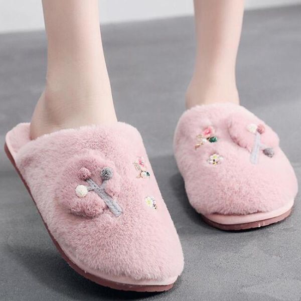 

slippers women winter home shoes woman slip on flats cartoon non-slip indoors bedroom floor female slides s994, Black