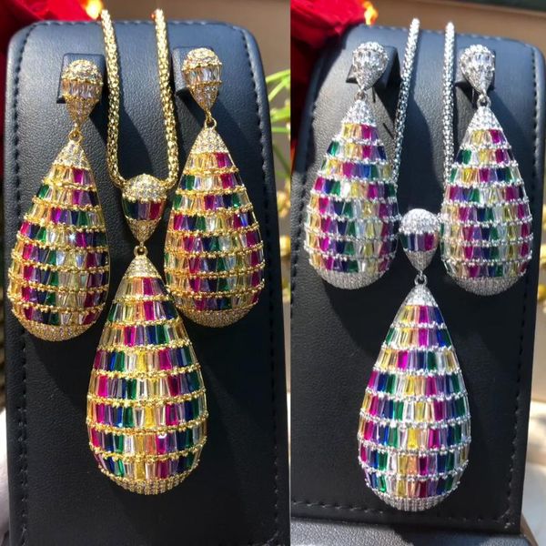 

earrings & necklace missvikki luxury women wedding crystal waterdrop pendant jewelry set design fashion shiny gift, Silver