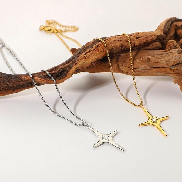 

pendant necklaces zafresh 18k stainless steel gold titanium cross necklace for women girls, Silver