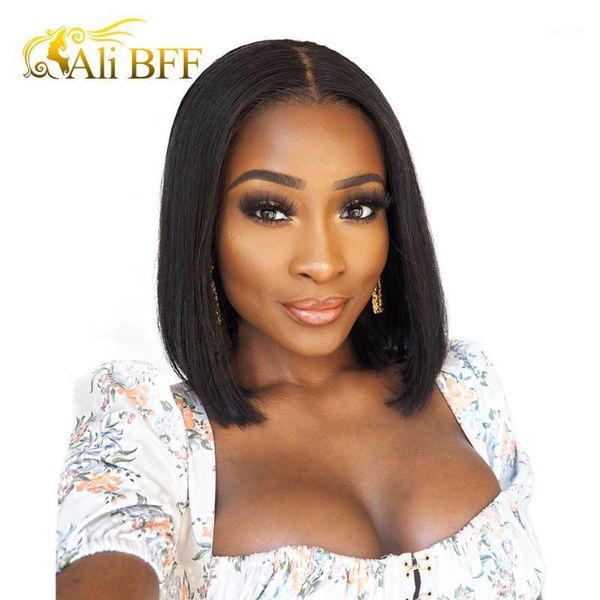 

short lace front human hair wigs remy straight bob ali bff wig1, Black;brown