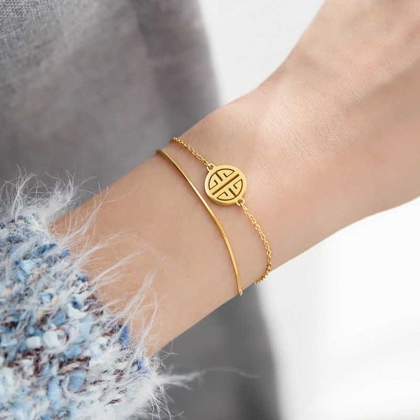 

18k tiktok e double bracelet female ins small niche design simple personality accessories, Golden;silver