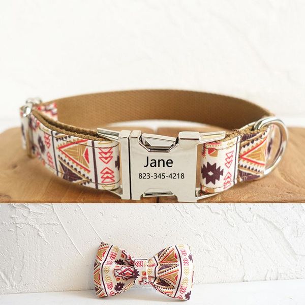 

dog collar personalized engraved name id nylon printed adjustable pet puppy bowknot collars for small medium large dogs & leashes