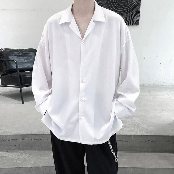 

men's casual shirts korean fashion button design for men white black long sleeve loose comfortable social shirt