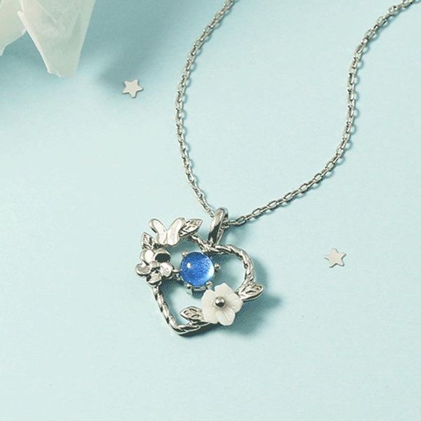 

pendant necklaces silver color women fashion jewelry blue stone shell flower heart necklace charm butterfly choker