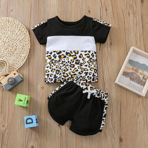 Set di abbigliamento Set per neonato Neonato Manica corta T-shirt con stampa leopardata Pantaloncini Completi Conjuntos Para Beb￩ Vestiti per ragazzo