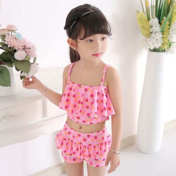 

children's swimsuit split body girls small middle large children's one-piece princess flat angle skirt cute korean sunscreen perfo, Blue
