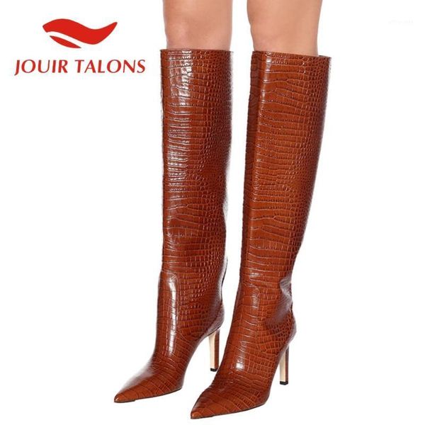 

boots jouir talons plus size 35-48 female shoes brand design pointed toe party knee high pigskin booties1, Black