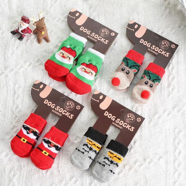 

dog apparel 4pcs/set winter warm comfortable pet socks cute cartoon printed anti slip durable dogs boots sock supplies free
