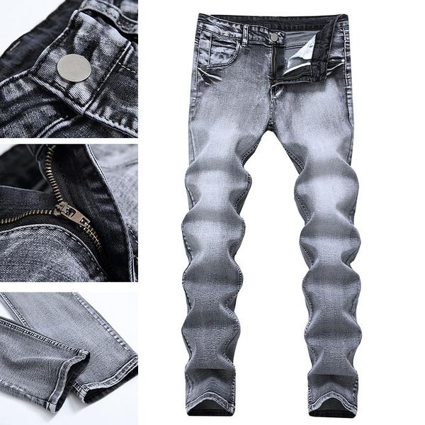 

men's jeans 2021 straight simple style gray denim plus size trousers, Blue