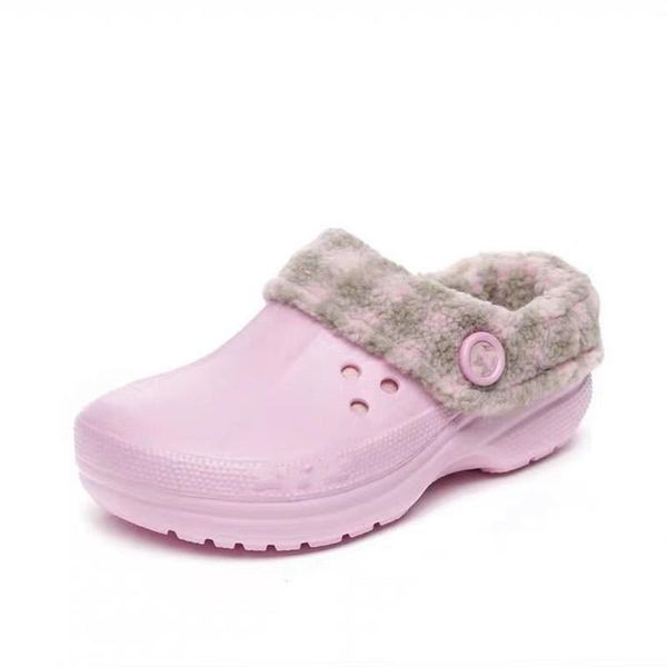 

Fashion Winter Women's Sandals Crocses Furry Removable Beach Shoes Slipper Thick Bottom Antiskid Plush Cotton Couple Style Slippers, Black