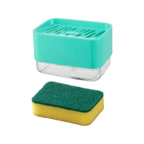 

liquid soap dispenser 2 in 1 kitchen hand press lye storage box pump detergent filling injector sponge drop