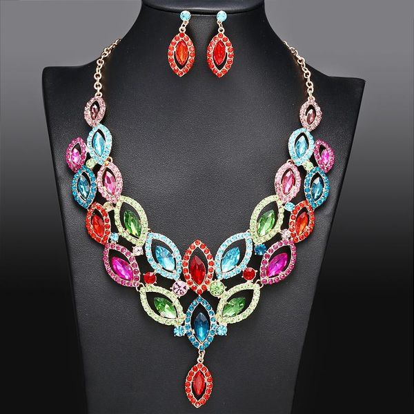 

earrings & necklace crystal statement earings for women nigerian wedding african beads jewelry set bridal rhinestone choker collar bib gift, Silver