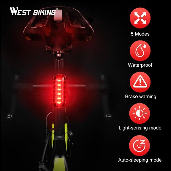 

bike lights west biking intelligent induction bicycle light waterproof usb rechargeable brake sensing taillight led rear lamp