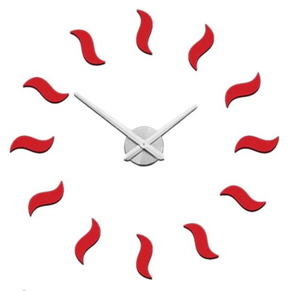 

wall clocks modern design frameless diy clock large red 3d quartz watch mirror numbers for home office decorations b