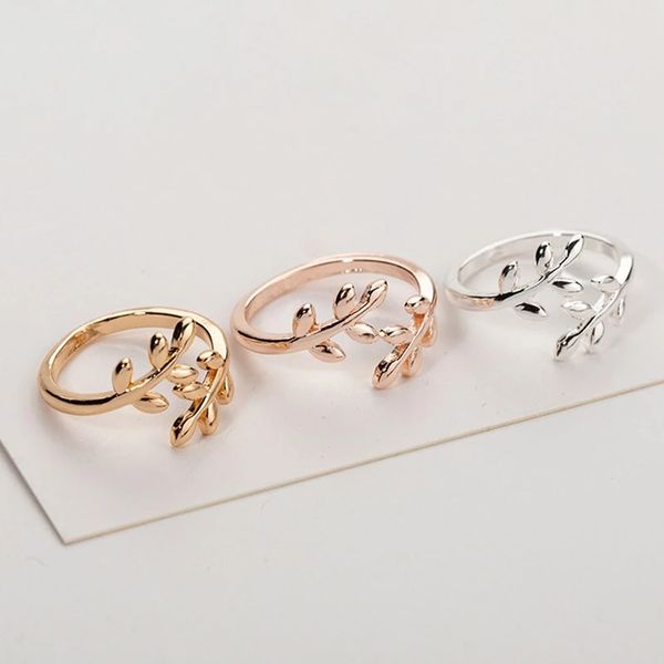 

fashion leaves branch shaped open ring for women girls luxury vintage gold silver color wedding jewelry accessories
