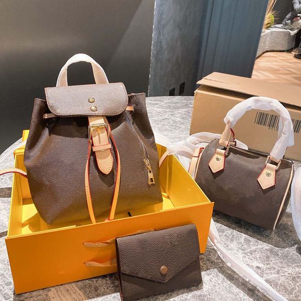 

3PC Luxurys designers Women Fashion Totes handbags cross body Shoulder Bags combination famous classic flower Brown capacity portable day backpack 50, Khaki