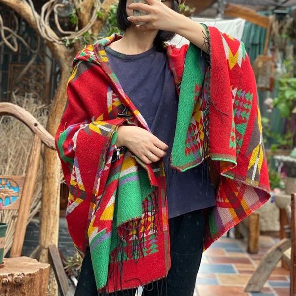 

fairynatural ladies tassel retro horn button wraps geometry feminine artificial fashion women wool 2021 winter scarves, Blue;gray