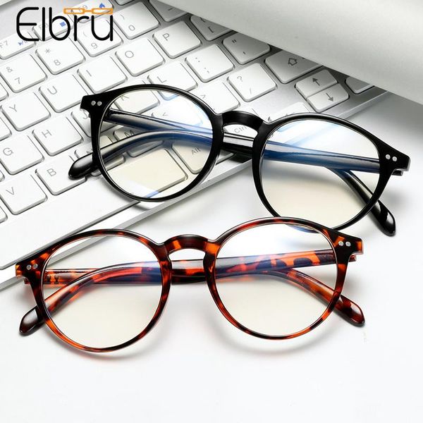 

fashion sunglasses frames elbru 2021 vintage anti blue light glasses frame small round eyewear ultralight clear lens spectacles for men wome, Black