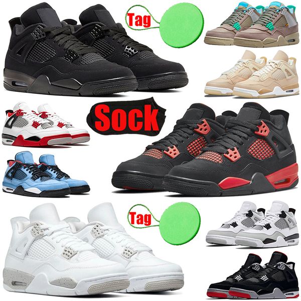 

with sock tag 4 4s mens basketball shoes military black red thunder shimmer black cat white oreo cactus jack men trainers sports sneakers di