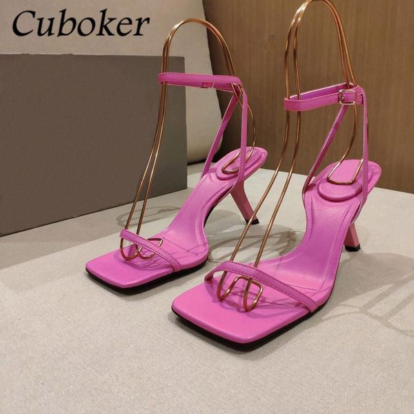 

dress shoes brand designer square toe women sandals strange high heel one strap female gladiator ankle 2021 ins, Black