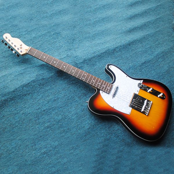 

new arrival tobacco sunburst electric guitar with 6 strings,mother of pearl pickguard,rosewood fretboard,21 frets