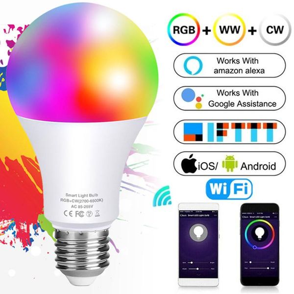 

bulbs dimmable e27 b22 smart led lamp bulb app bombilla inteligente alexa wifi/ir remote control wake up night light