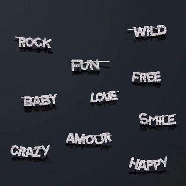 

clip-on & screw back one piece sale 925 silver earring crazy love letter shine rhinestone crystal clip earrings for women (dj1342)