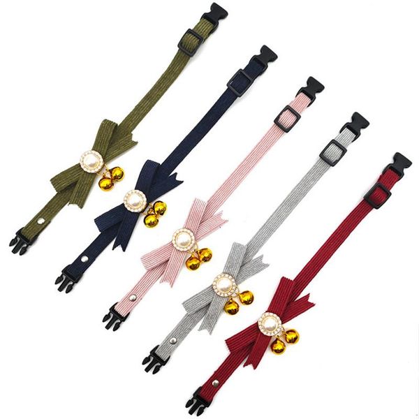 

cat collars & leads pet collar with bell solid color soft and colorful bow for kitten puppy supplies