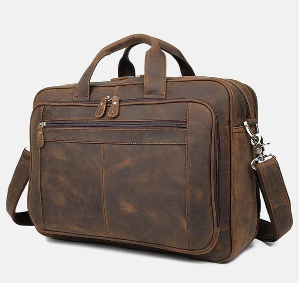 

vintage leather men bag genuine lapbriefcase real cowskin male portfolio mens business handbag briefcases