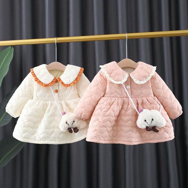 

girl's dresses sweet warm winter girls princess dress children kids baby infants velvet long sleeve vestidos outwear+bag adk832, Red;yellow