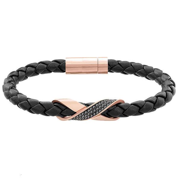 

bangles bracelets shi jia men's black cross leather rope woven swarovski element transfer bead bracelet female couple